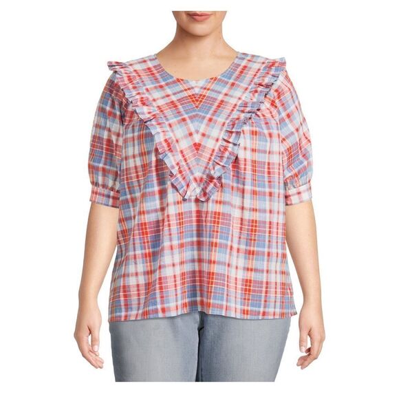 Terra & Sky Tops - Women’s Short Sleeves Ruffle Woven Blouse Plus Size 3X